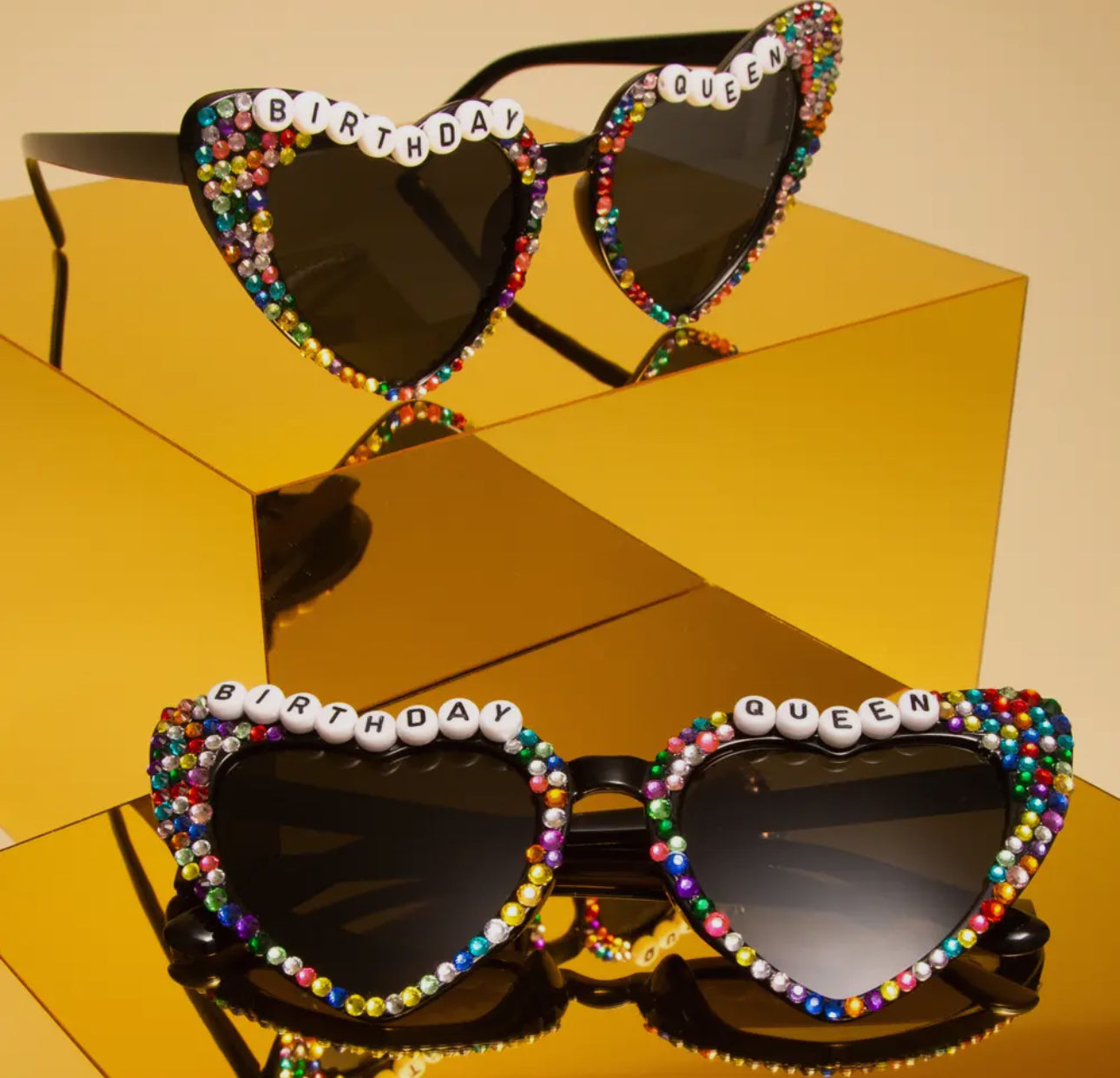 Birthday Queen with Colored Crystals Glasses